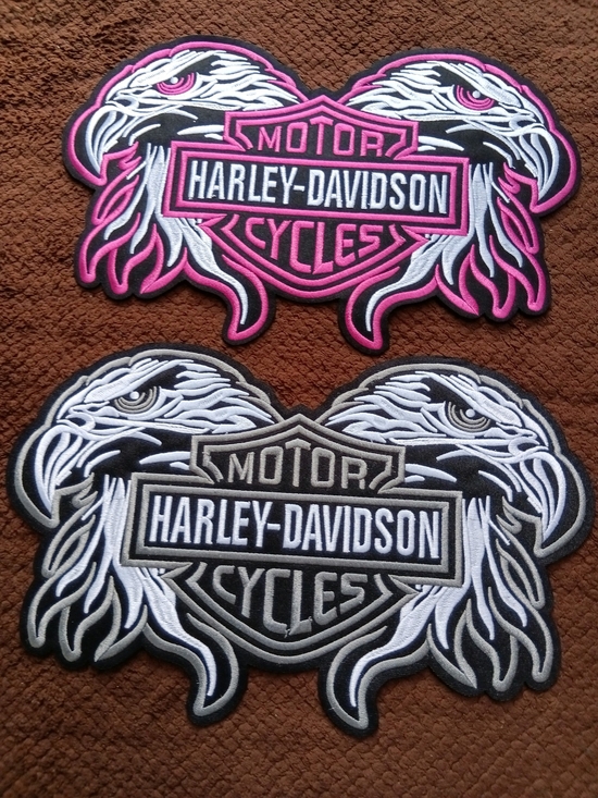 Harley-Davidson Accessories - Harley Davidson Iron/Sew On Eagle Logo Center Patch Set Pink/Gray 7.5"T By 12"W